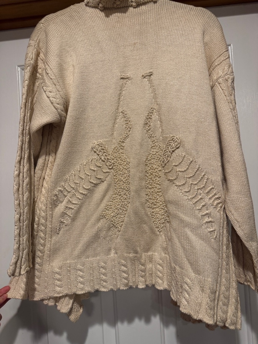 Christine Foley Cream Ruffle-Trim Beaded Cardigan Sweater  Size 1 (small medium)
